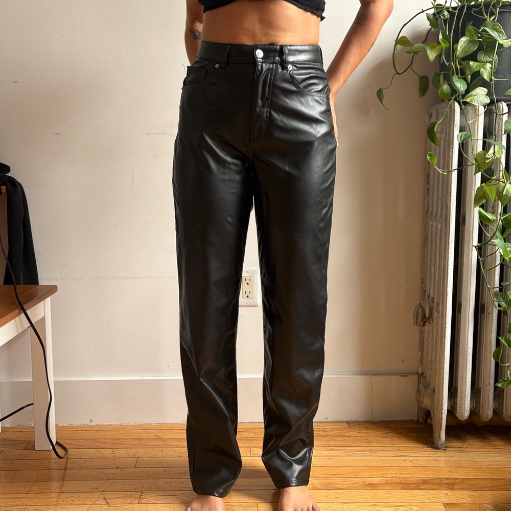 H&M Black Leather Straight Leg Pants